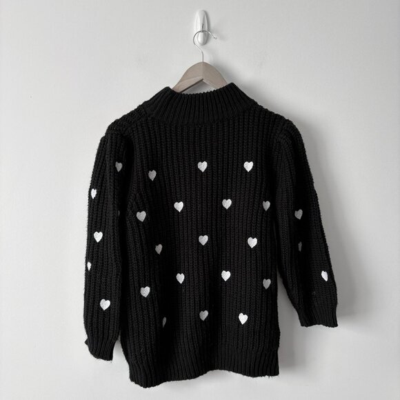 Anthropologie Hearts Mock Neck 3/4 Sleeve Knit Pullover Sweater Black Medium - Picture 6 of 8